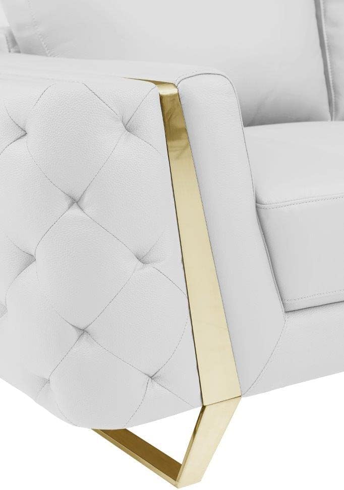 Blackjack Furniture Reggio Collection Full Grain Italian Leather Sofas for Living Room with Brazilian Wood Frame and Stainless Steel Legs, 3-Piece Set, Sofa, Loveseat, and Chair, White