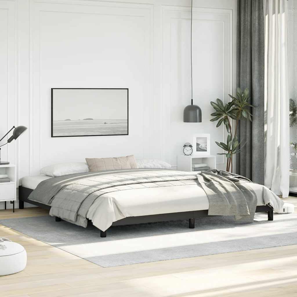 King Size Bed Frame in Black Faux Leather, Sturdy Plywood and Engineered Wood Construction, Modern Platform Bed with No Box Spring Needed, Durable and Easy Clean Design