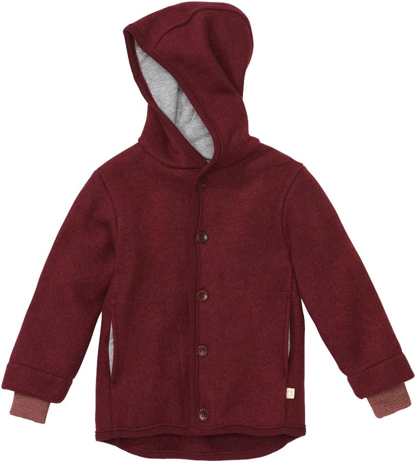 Ecoable Organic Boiled Merino Wool Jacket Kids, Hooded Coat Boys Girls, Made in Germany