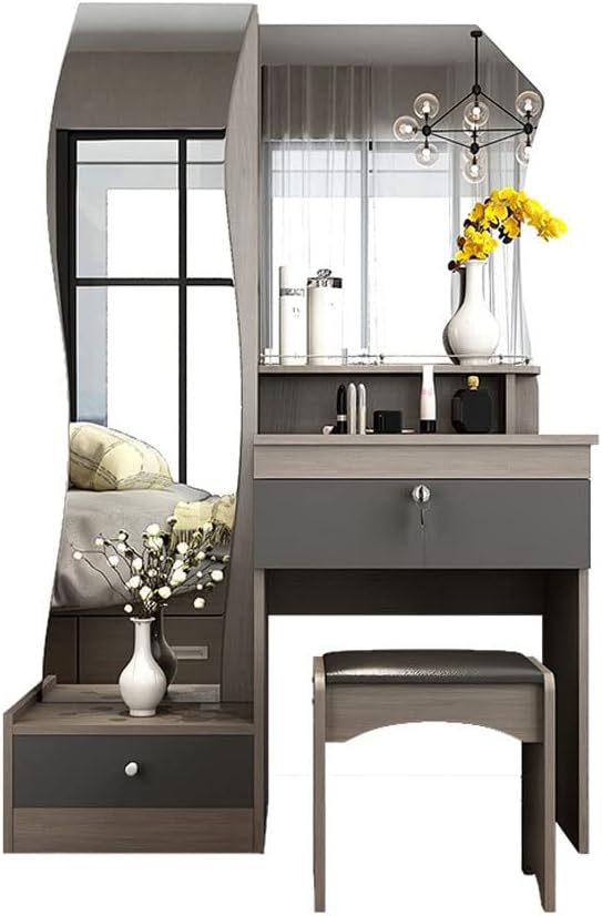 ENGENDER Makeup Vanity Vanity Table Set Bedroom Storage Dresser Modern Women's Full-Length Mirror Multi-Functional Storage Makeup Table Vanity Table