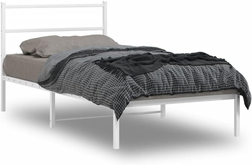 White Steel Twin Bed Frame with Headboard, 39.4' Wide Breathable Design, Durable Powder-Coated Metal Frame Supports 440.9 lbs, Easy Assembly with Included Instructions,