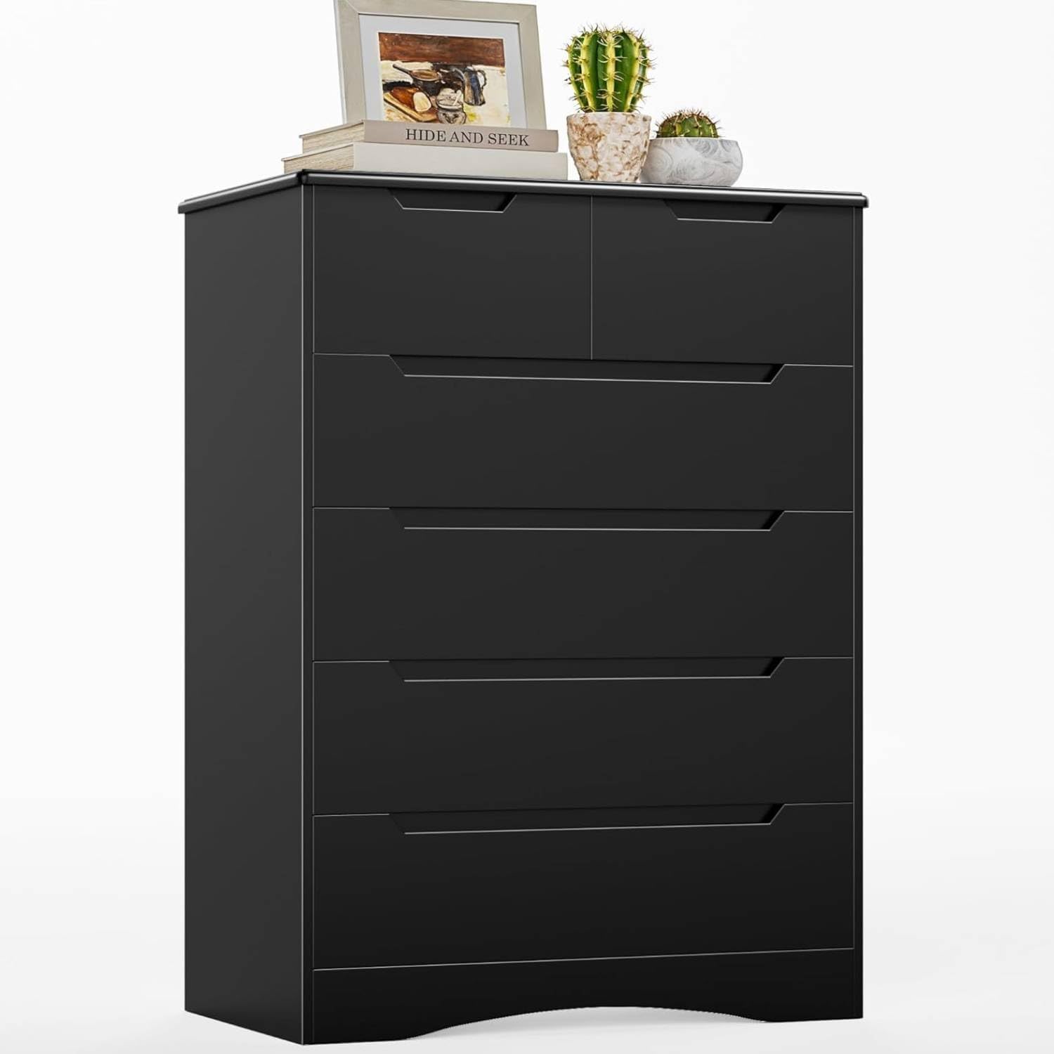 Gizoon 6 Drawer Dresser, Chest of Drawers with Large Storage, Black Dressers for Bedroom, Tall Dresser and Organizer with Anti-Tripping, Wooden Cabinet for Office, Living Room, Entryway