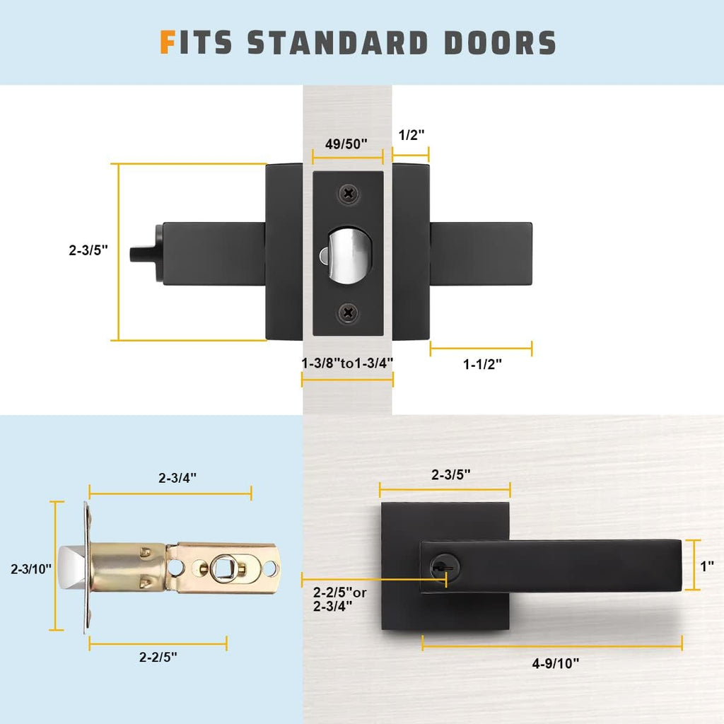 KNOBWELL 5 Pack Heavy Duty Entrance Door Lever Handle(for Office/Front Door), Left/Right Handing, Keyed Alike Black Doorknobs, Matte Black 2.13 lb One Lever