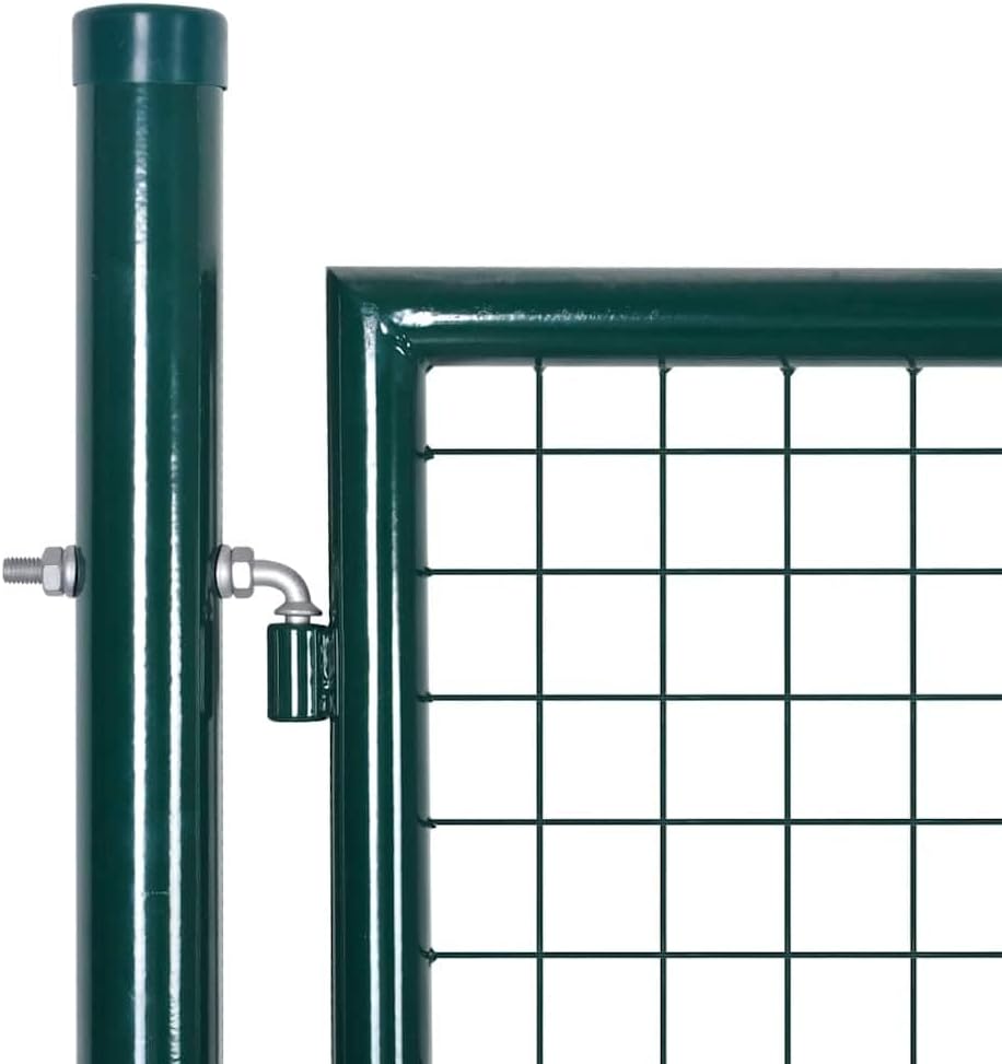 Dark Green Garden Gate 120.5x49.2 Steel Driveway Fence Door with Adjustable Width 119.7-121.7', Lockable Outside Entryway for Yard Porch Patio