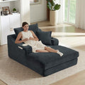 47.2' Oversized Chaise Lounge Chair Indoor, Corduroy Boneless Chaise Lounge with 2 Pillows, Comfy Reading Chair with Ottoman, Black Sleeper Chairs for Adults Living Room Bedroom (Dark Grey 47.2)
