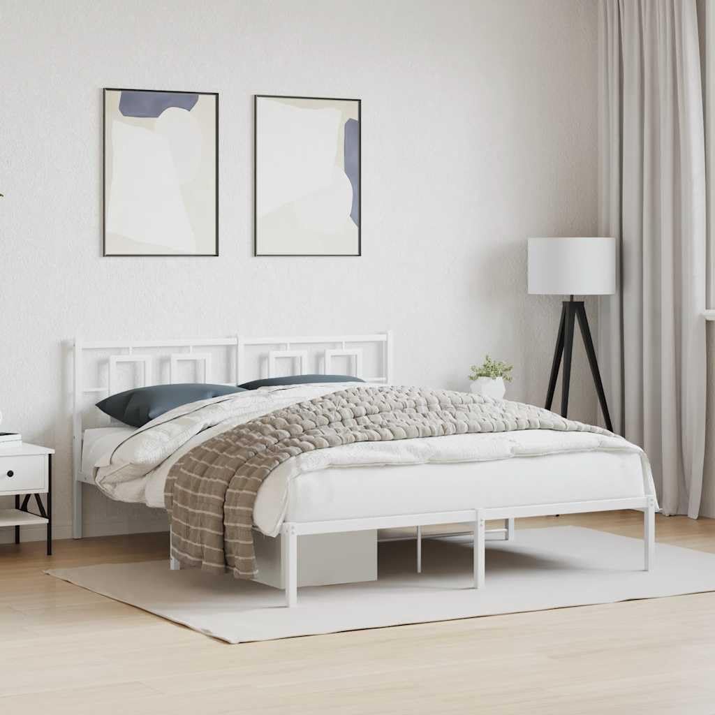 Modern White Steel King Bed Frame with Ample Storage, Sturdy Construction and Easy Assembly for Bedroom, Minimalist Design with Clean Lines and Smooth Finish