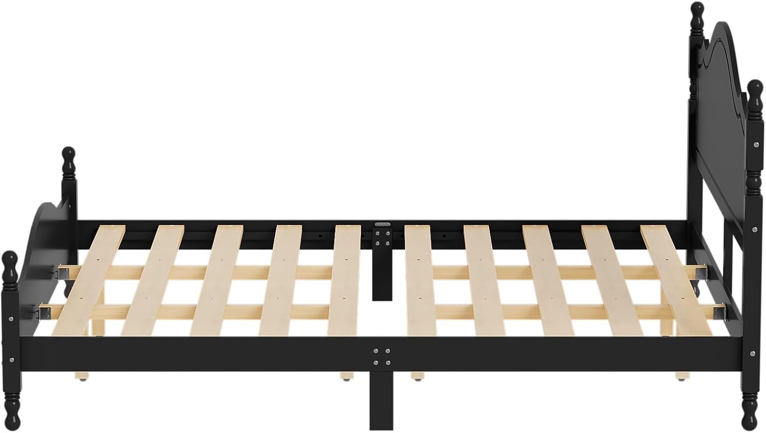JIVOIT Retro Style Platform Bed with Headboard and Footboard, King Size Wood Platform Bed Frame with Wooden Slat Support, Solid Wood Foundation, No Box Spring Required (Black,King,5)