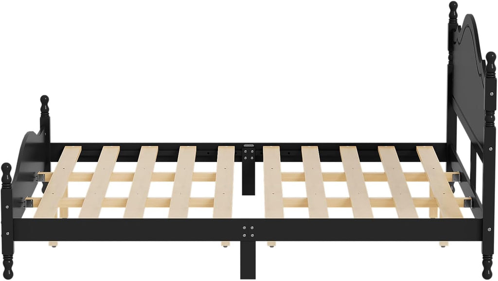 Merax Retro Wood Platform Bed with High Headboard, King Bed Frame with Sturdy Legs/No Box Spring Needed/Easy Assemble Black