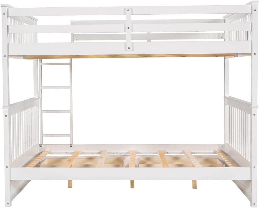 Short Bunk Bed, Full Bed with Drawers White Full Over Full with 2 Drawers Ladder and Rail Guard Solid Wood Slats for Boys and Girls Bedroom