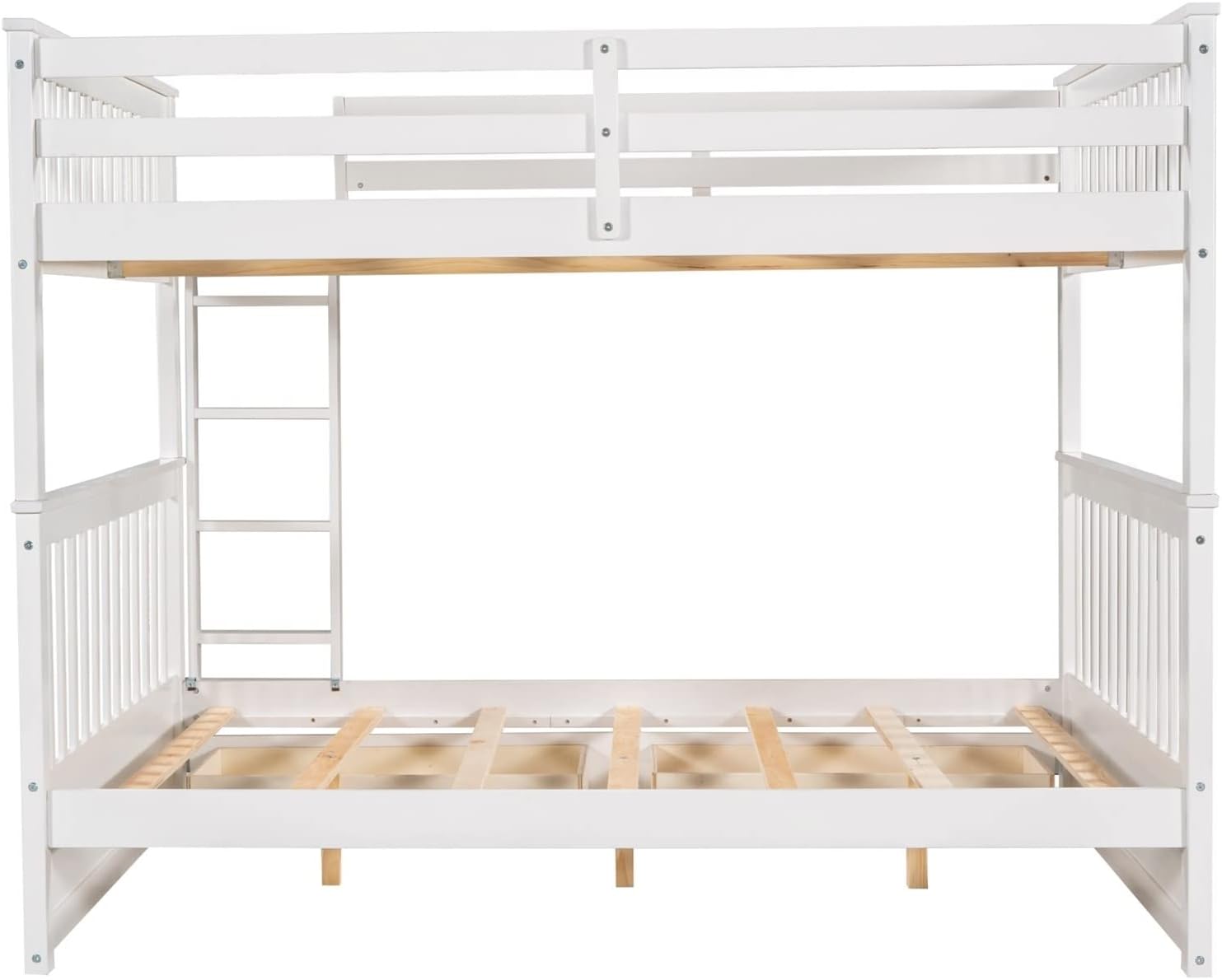 Short Bunk Bed, Full Bed with Drawers White Full Over Full with 2 Drawers Ladder and Rail Guard Solid Wood Slats for Boys and Girls Bedroom