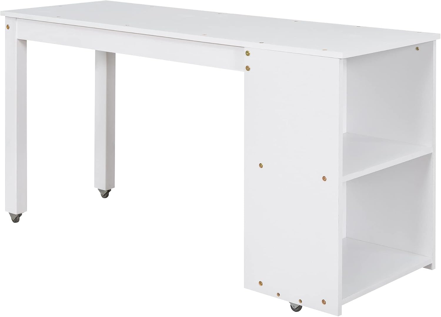 JIVOIT Full Size Low Loft Bed with Rolling Portable Desk, Wooden Loft Bed with Cabinet/Bookshelf/Drawers/Open Shelves for Kids Teens Adults, No Box Spring Required (White-Full-Rolling Portable Desk)