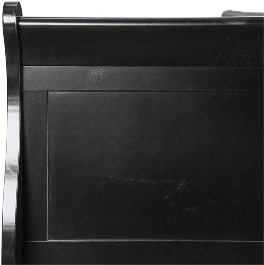 MAKLAINE Modern Transitional Solid Wood Panel Full Bed, Black Finish, Sleigh Design, 83.5' L x 56.25' W x 47.25' H, Curved Headboard and Footboard, Kids Bedroom Furniture, Box Spring Required