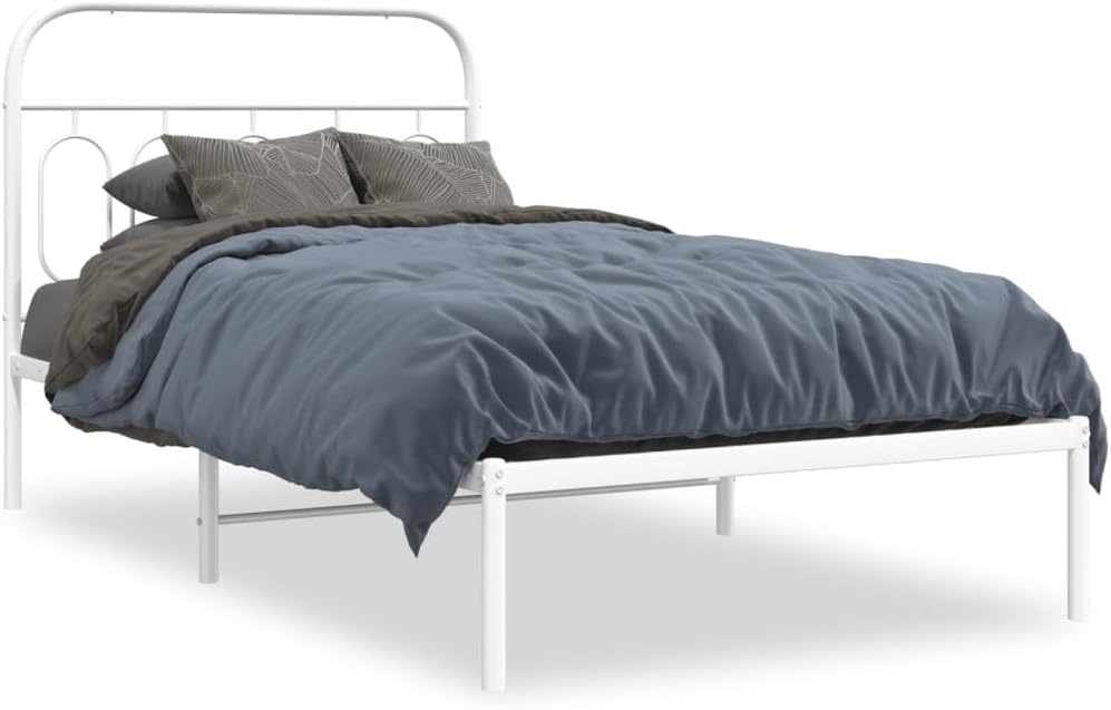 White Steel Twin Bed Frame Rectangular Modern Design with Ample Underbed Storage Space for Bedroom and Guest Room, Sturdy Metal Construction and Smooth Finish