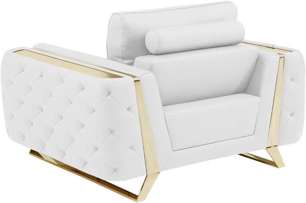 Blackjack Furniture Reggio Collection Full Grain Italian Leather Sofas for Living Room with Brazilian Wood Frame and Stainless Steel Legs, 3-Piece Set, Sofa, Loveseat, and Chair, White