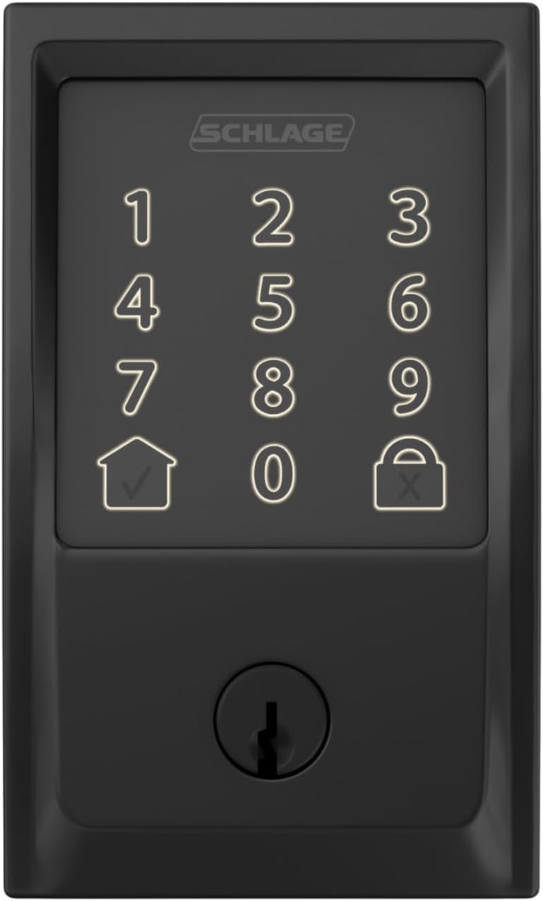 Schlage Encode Smart WiFi Deadbolt Lock with Greenwich Trim, Matte Black | Keyless entry door lock, Touchscreen keypad, App control, Alexa, Google Home, Ring & Airbnb compatible, Certified security