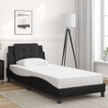 Modern Faux Leather Single Bed Frame Black Durable Sturdy Pine Wood Construction with Cushioned Headboard for Space Saving Design