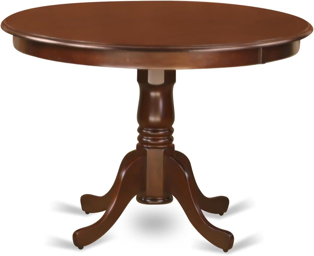 East West Furniture HLDA3-MAH-24 3 Piece Dining Room Furniture Set Includes a Round Wooden Table with Pedestal and 2 Polyester Fabric Upholstered Chairs, 42x42 Inch, Mahogany