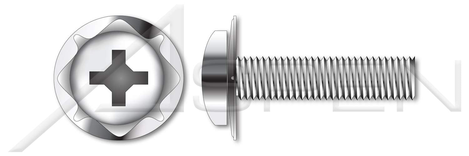 (1250 pcs) #4-40 X 1/4', Square Cone SEMS Washer Machine Screws, Pan Phillips Drive, Stainless Steel, Washer Material 410 Stainless Steel