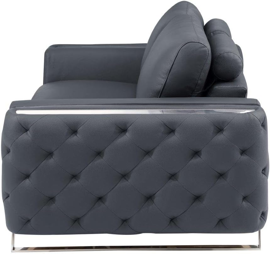 Blackjack Furniture Reggio Collection Full Grain Italian Leather Sofas for Living Room with Brazilian Wood Frame and Stainless Steel Legs, 3-Piece Set, Sofa, Loveseat, and Chair, Dark Gray