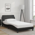 Modern Twin Bed Frame with Headboard and Hidden Storage, Black Faux Leather Upholstered on Engineered Wood and Metal Base, Sleek Design for Contemporary Bedroom, Durable