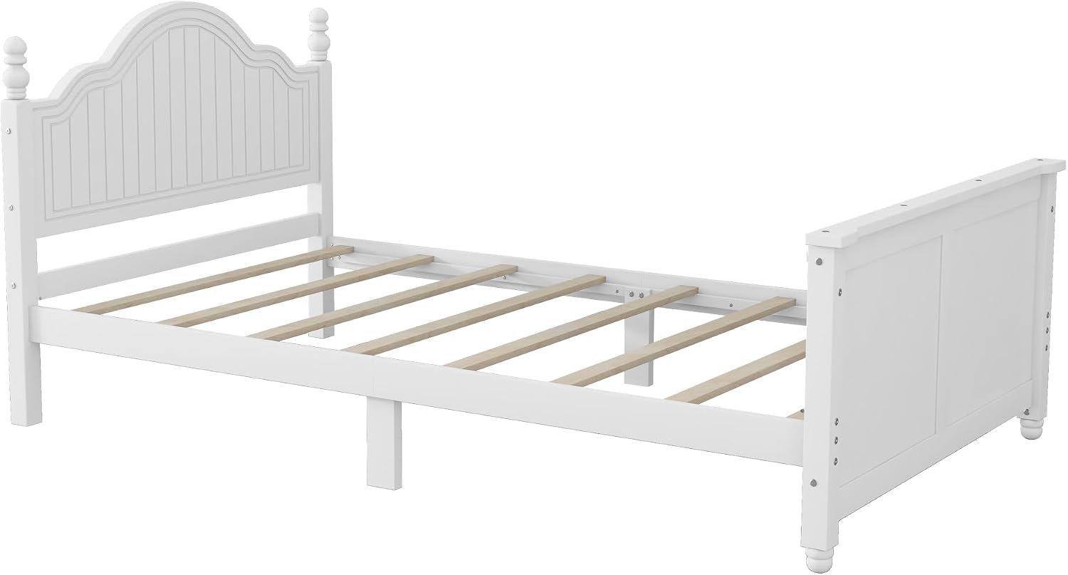 KEIKI Twin Size Wooden Floor Bed w/Safety Removable Rails, Kids Platform DayBed Frame w/Headboard, Low Profile, Space Saving Day Beds for Boys Girls Bedroom, No Box Spring Needed, Easy Assembly, White