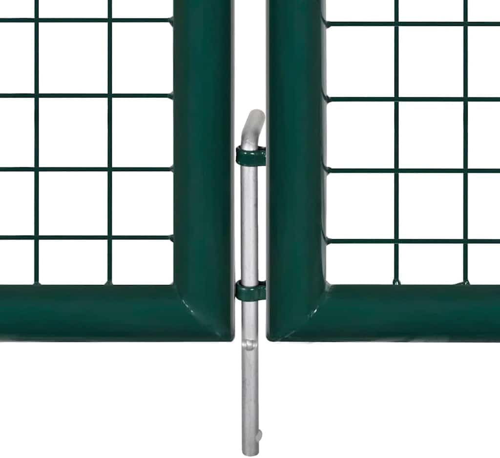 Dark Green Garden Gate 120.5x49.2 Steel Driveway Fence Door with Adjustable Width 119.7-121.7', Lockable Outside Entryway for Yard Porch Patio