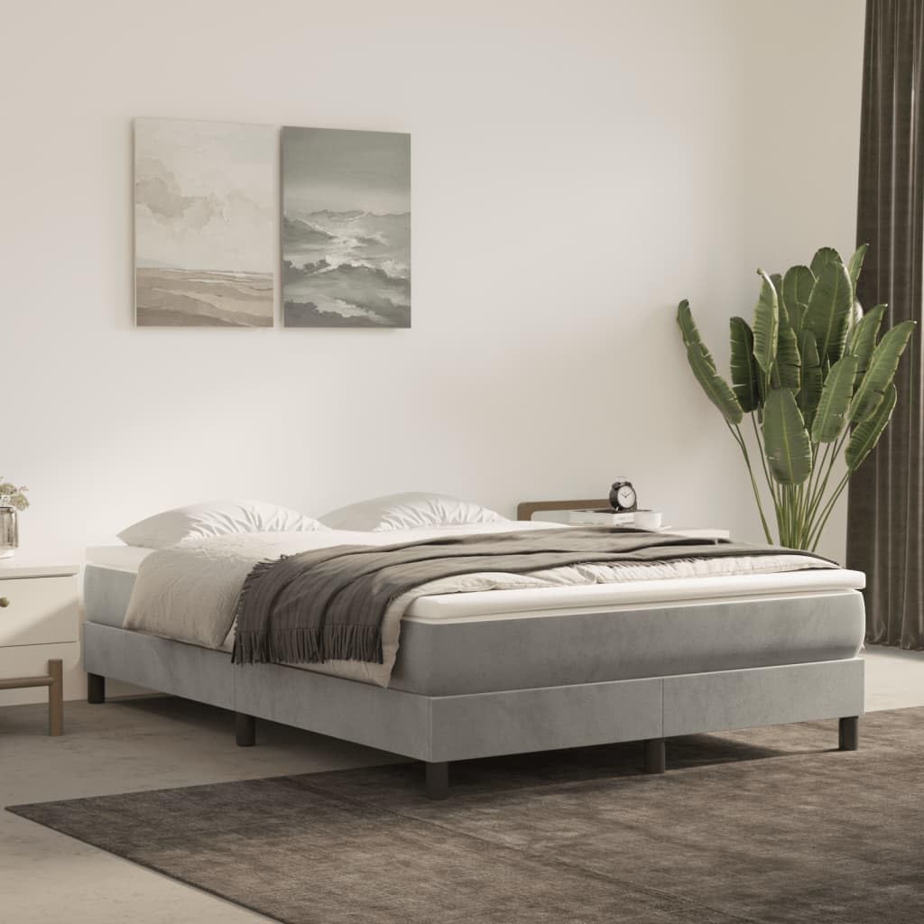 Light Grey Full Size Bed Frame with Velvet Fabric and Ample Storage Space, Modern Minimalist Design, Luxurious Material, Robust Construction, Easy Maintenance, Bedroom
