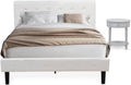 East West Furniture NL19Q-1HI14 2 Piece Queen Bedroom Set - Button Tufted Bed Frame - Linen white Velvet Fabric Upholstered Headboard and an Urban Gray Finish Nightstand
