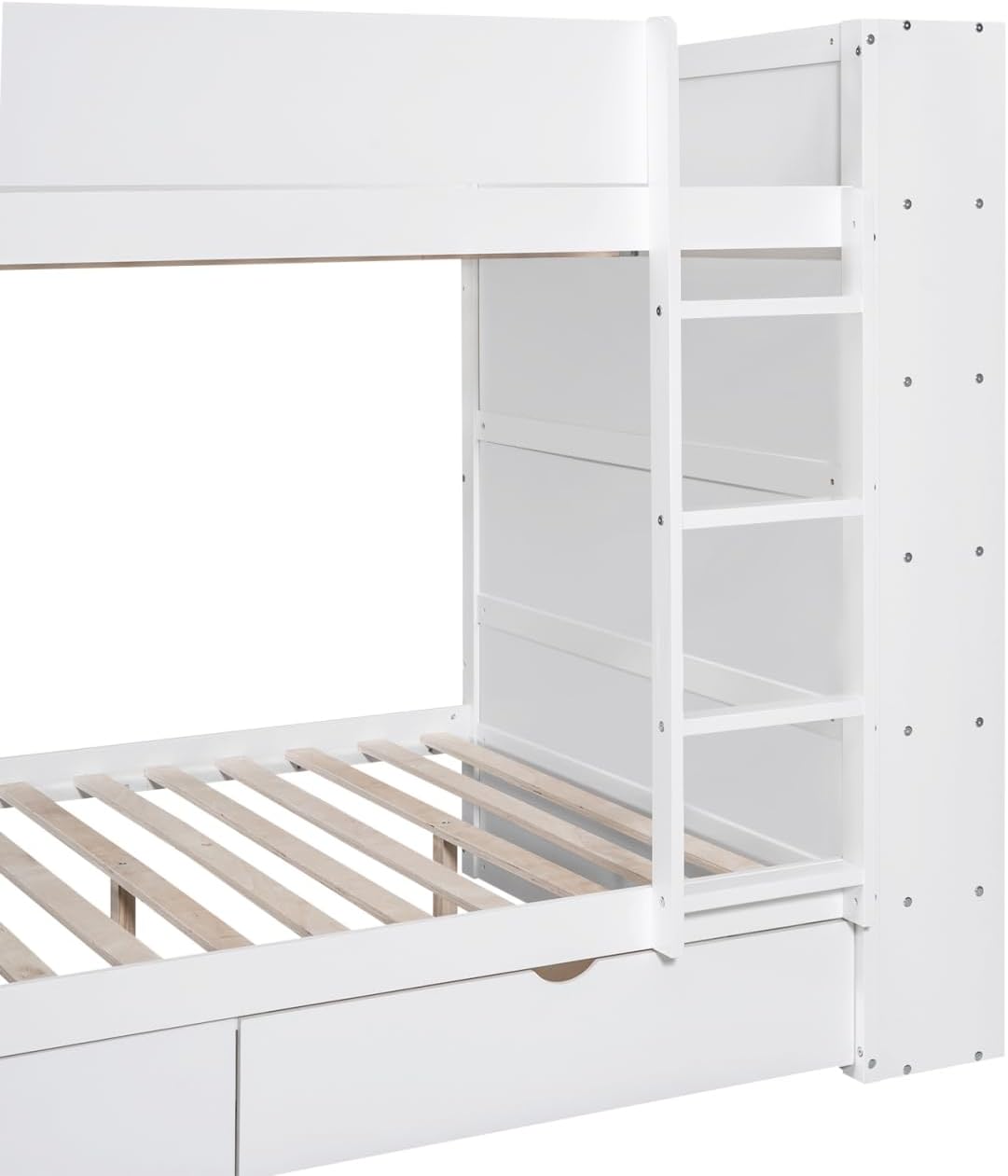 Full Over Full Bunk Bed with Bookcase and Drawers,Wooden All-in-one Furniture Set with Multi-Layer Cabinet for Kids Girls Boys-White