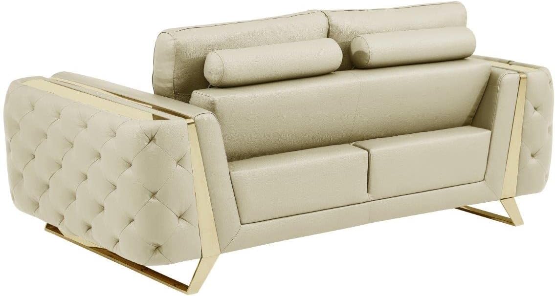 Blackjack Furniture Reggio Collection Full Grain Italian Leather Sofas for Living Room with Brazilian Wood Frame and Stainless Steel Legs, 3-Piece Set, Sofa, Loveseat, and Chair, Beige