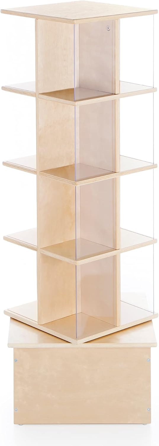 Guidecraft Floor Standing Rotating Book Display: Spinning Bookshelf Tower for Classroom, Kids Playroom, Library | Revolving Bookcase w/Acrylic Windows, Birch Plywood Montessori Storage Furniture