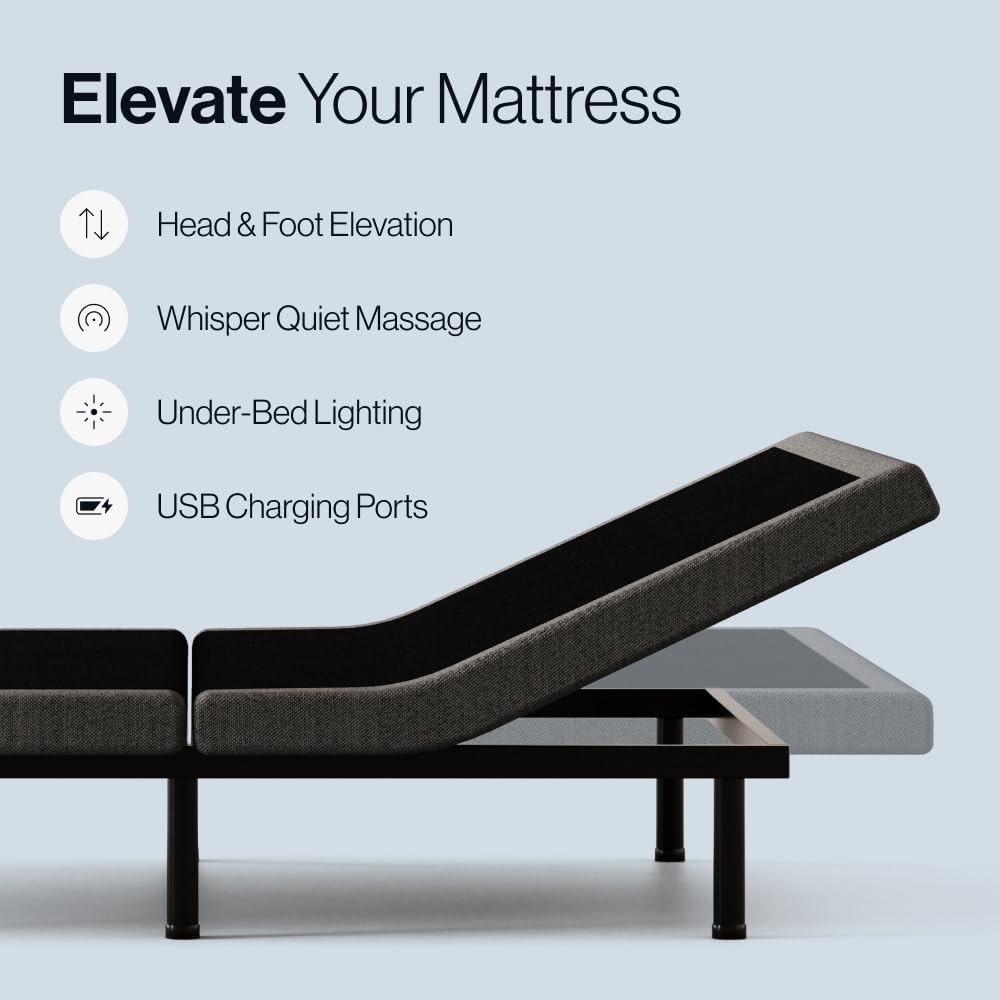 Adjustable Comfort Upholstered Premium Adjustable Base with Upgraded Motors, Massage, Wireless Remote, USB Port-Ergonomic Head and Foot Inclines, Queen