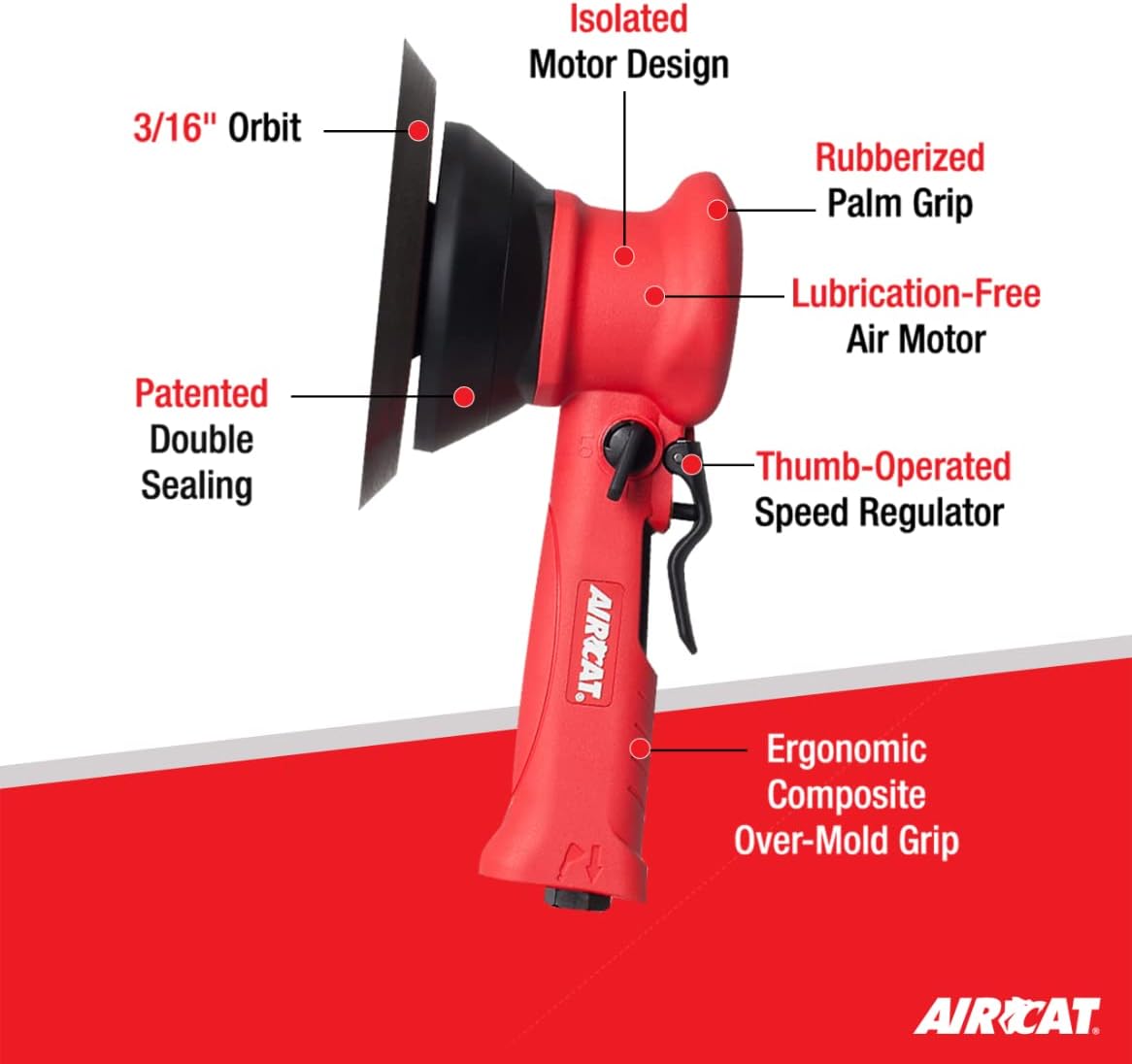 AIRCAT 6310 6' Composite Dual Action Sander 10,000 RPM, 3/16' Orbit