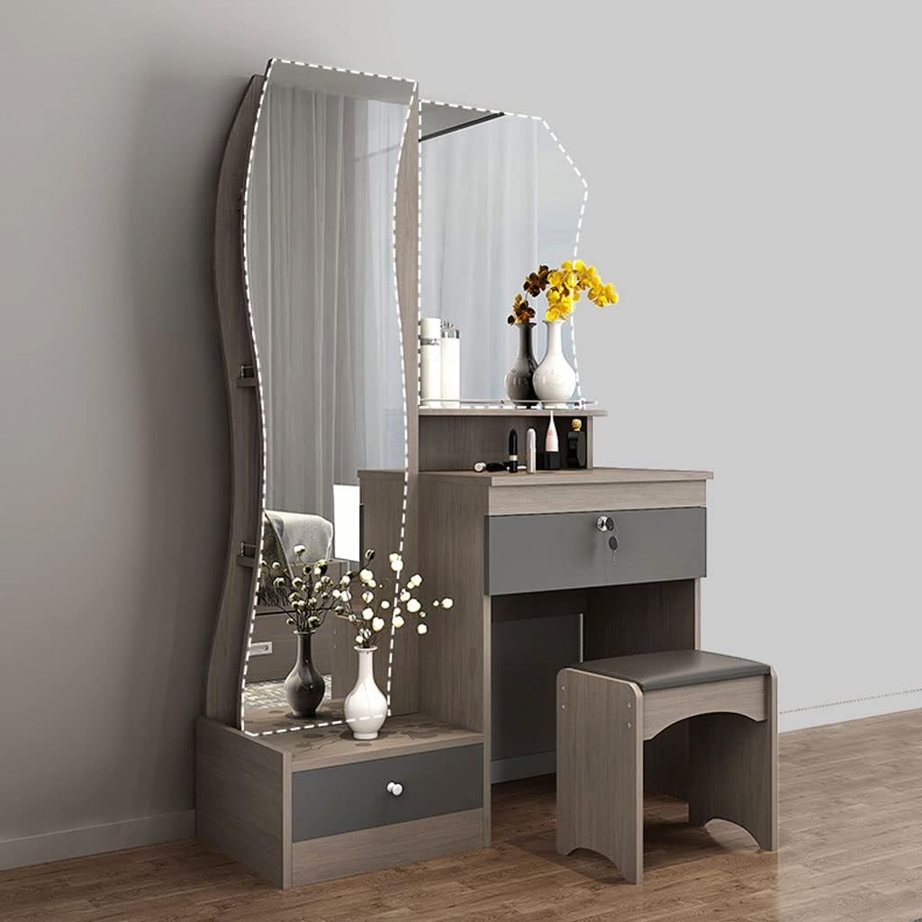 CHICKEN Bedroom Vanity Dresser Vanity Table Set Bedroom Storage Dresser Modern Women's Full-Length Mirror Multi-Functional Storage Makeup Table Dresser with Drawers