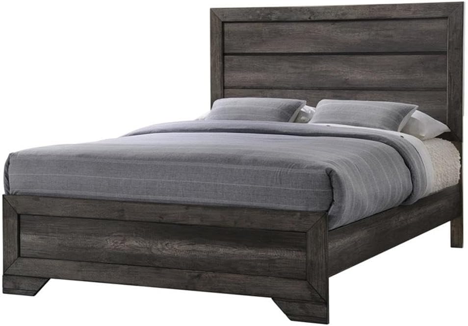 BOWERY HILL Solid Wood 3-Piece Youth Full Panel Bedroom Set, Wire Brush Gray Finish, Includes Bed, Chest, Nightstand, Felt-Lined Drawers, Rustic Design, Spacious Storage, Inset Panels, Ideal for