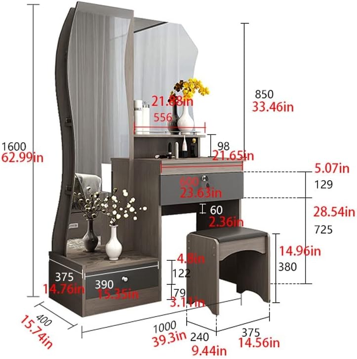Dressing Table Vanity Table Set Bedroom Storage Dresser Modern Women's Full-Length Mirror Multi-Functional Storage Makeup Table Makeup Vanity Desk