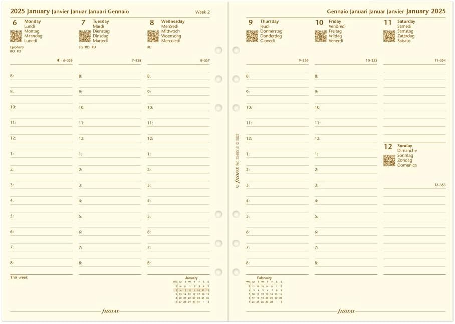 Filofax Malden Organizer, A5 Size, Burgundy - Tactile, Full-Grain Buffalo Leather, Six Rings, Cotton Cream Week-to-View Calendar Diary, Multilingual, 2025 (C021703-25)