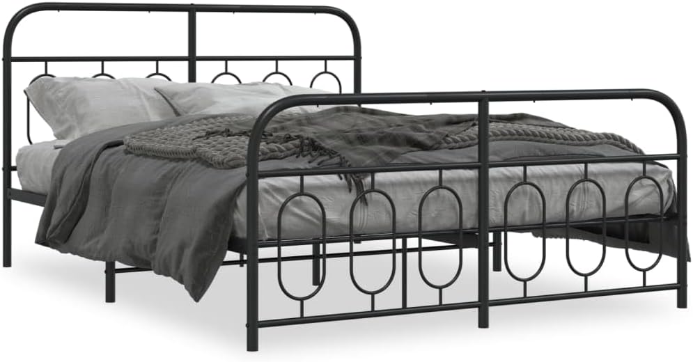 Full Metal Bed Frame with Black Matte Finish, 59 x 79 Inches, 5 Legs for Enhanced Stability, Underbed Storage Space, Easy Assembly, Modern Rectangular Design for Adult Bedroom