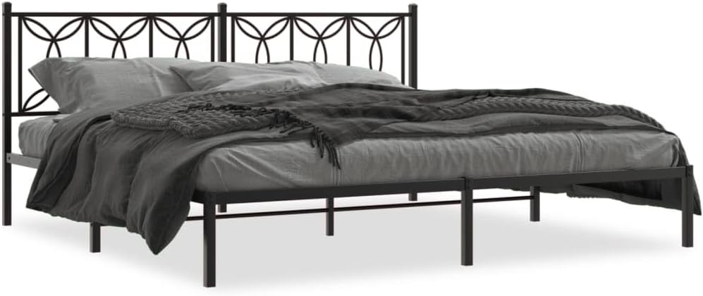 Modern Rectangular Full Bed Frame, Black Matte Steel Platform with Ample Under-Bed Storage, Durable Metal Slats for Mattress Support, Easy Assembly Bedroom Furniture Set