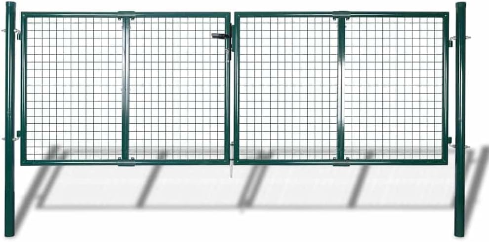 Dark Green Garden Gate 120.5x49.2 Steel Driveway Fence Door with Adjustable Width 119.7-121.7', Lockable Outside Entryway for Yard Porch Patio