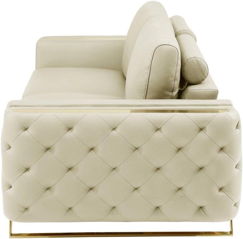 Blackjack Furniture Reggio Collection Full Grain Italian Leather Sofas for Living Room with Brazilian Wood Frame and Stainless Steel Legs, 3-Piece Set, Sofa, Loveseat, and Chair, Beige