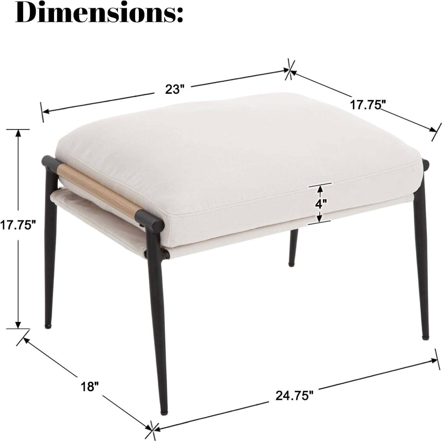 DUOMAY Cute Chenille Single Footrest, Upholstered Footstool with Black Metal Legs Mid Century Modern Vanity Room Ottoman Shoe Stool for Living Room Bedroom Dressing Room, Beige
