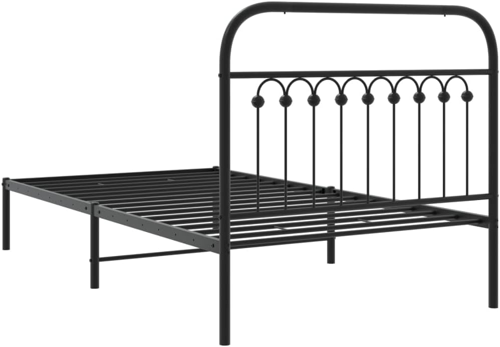 Black Steel Twin Bed Frame Rectangular Traditional Headboard with Sturdy Construction and Elegant Design for Single Sleeper, Durable Metal Bed Frame with Easy Maintenance