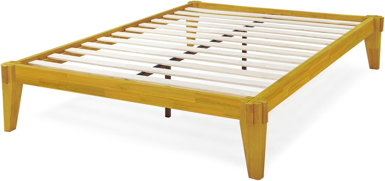 Bme Chalipa 14' King Bed Frame - Solid Wood Platform Bed - Japanese Joinery Bed Frame - Wood Slat Support - No Box Spring Needed - Easy Assembly - Minimalist & Modern Style, Golden Natural