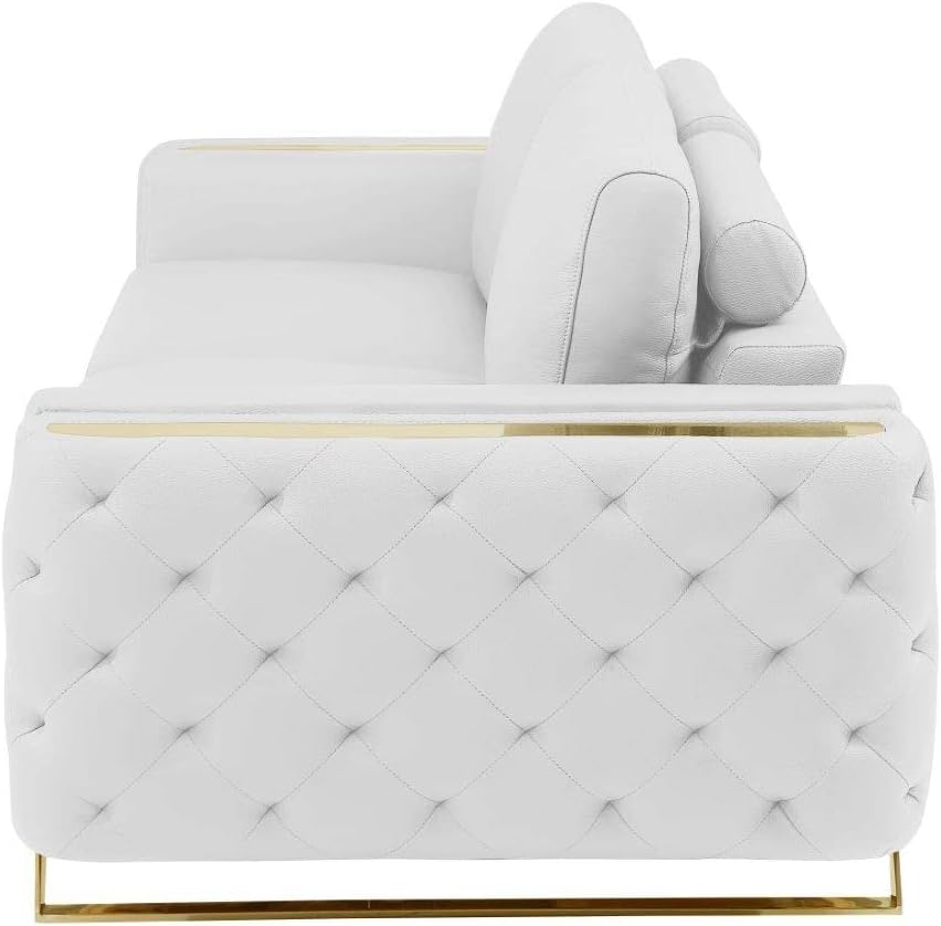 Blackjack Furniture Reggio Collection Full Grain Italian Leather Sofas for Living Room with Brazilian Wood Frame and Stainless Steel Legs, 3-Piece Set, Sofa, Loveseat, and Chair, White