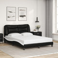 Full Bed Frame Black White 54x82x29 in Modern Faux Leather Platform Bedframe with Padded Headboard for Bedroom Furniture Sets