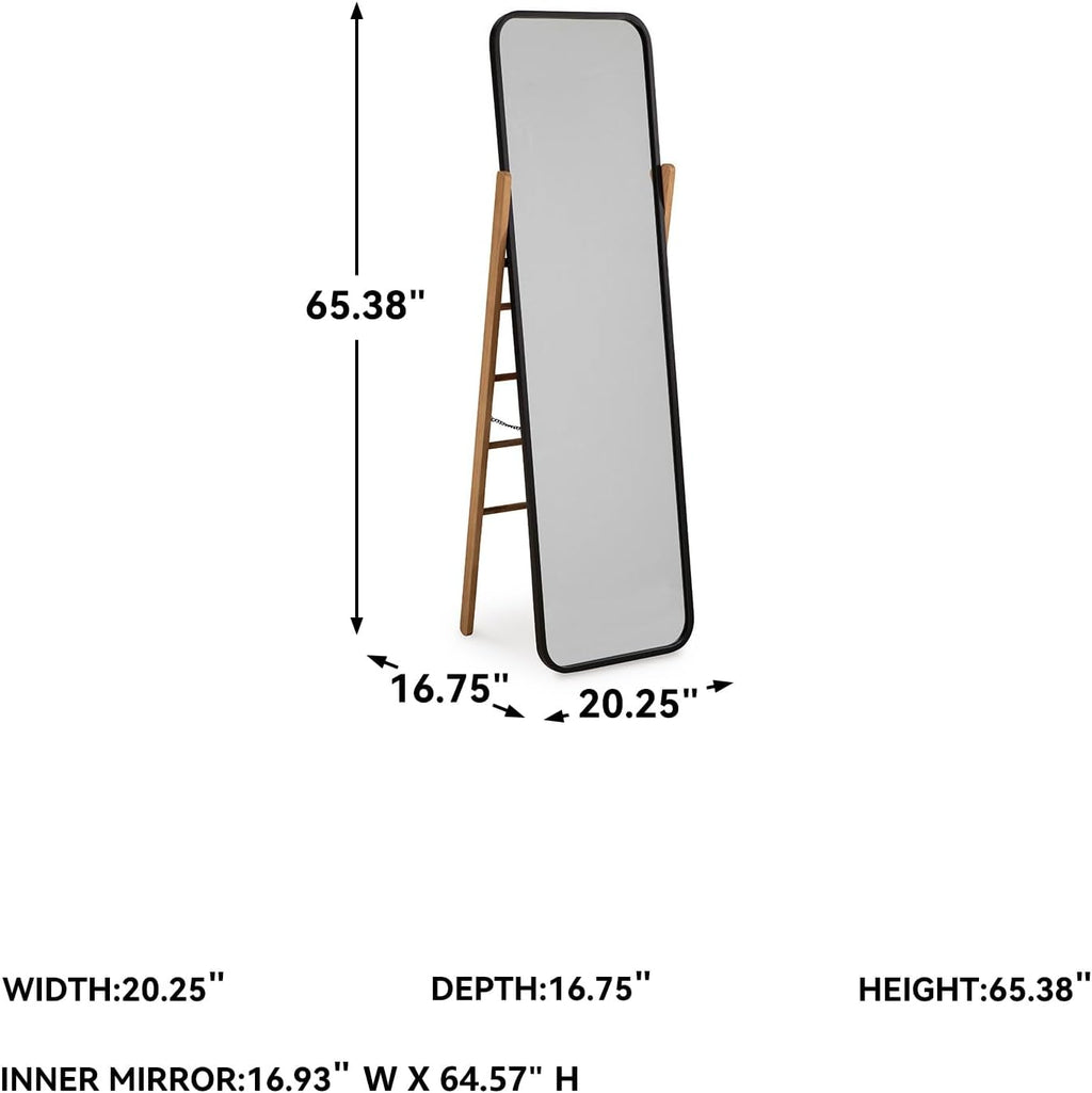 Signature Design by Ashley Bronick Contemporary Full Length Floor Mirror with Thin Frame, Black & Light Brown