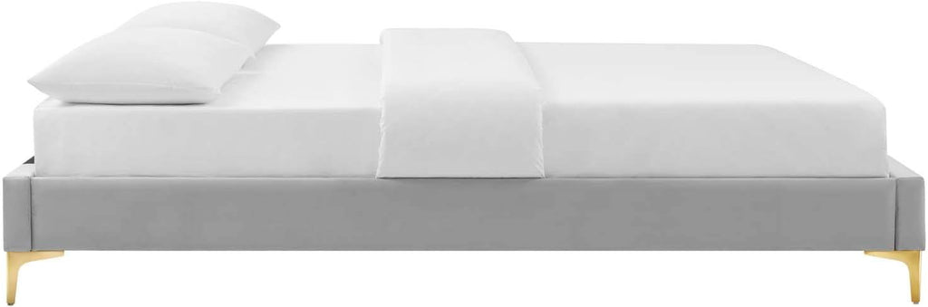 Modway MOD-6305-LGR Sutton Twin Performance Velvet Bed Frame, Light Gray