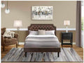 HomeStock Earthy Elegance 2 Piece Platform Wooden Set for Bedroom with a Full Bed and 1 Wirebrushed Black Night Stands Dark Brown Faux Leather with Black Texture and Black Legs