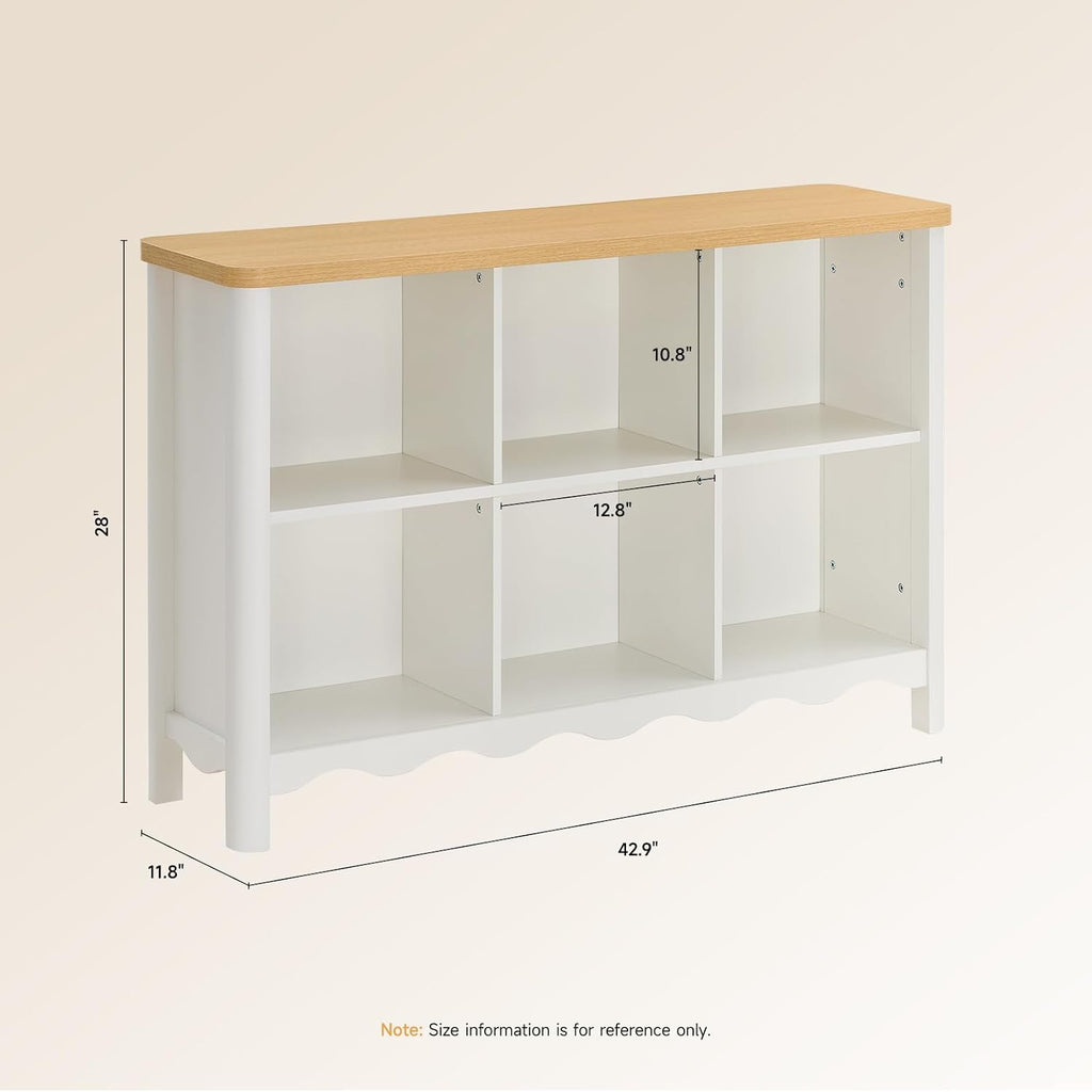 ONBRILL 6 Cube Storage Organizer Shelf, Bookshelf and Toy Storage Organizer for Kids Rooms, Small Book Shelf for Child, Display Cabinet Bookcase for Living Room, Study Room, Office (White and Nature)